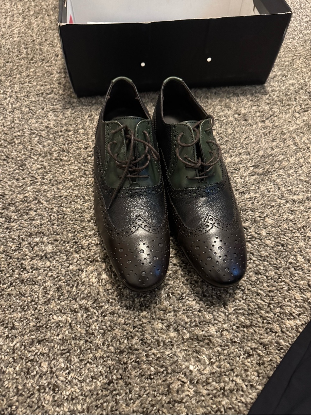 ALDO Dohman Men’s Leather Wingtip Oxford Dress Shoes Black Green Size 9.5
